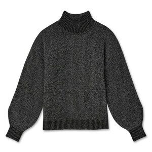Chunky Super Soft Stretchy Charcoal Metallic Oversized Mock Neck Sweater